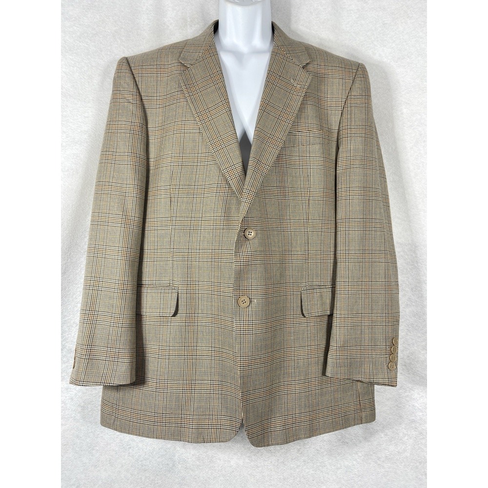 Adolfo Jacket Mens 44R Gray Blazer Sport Coat Plaid Wool Silk Blend